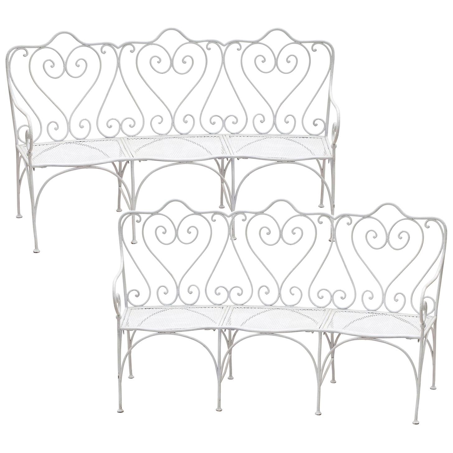 Pair of French Late 19th century Wrought Iron Garden Benches For Sale