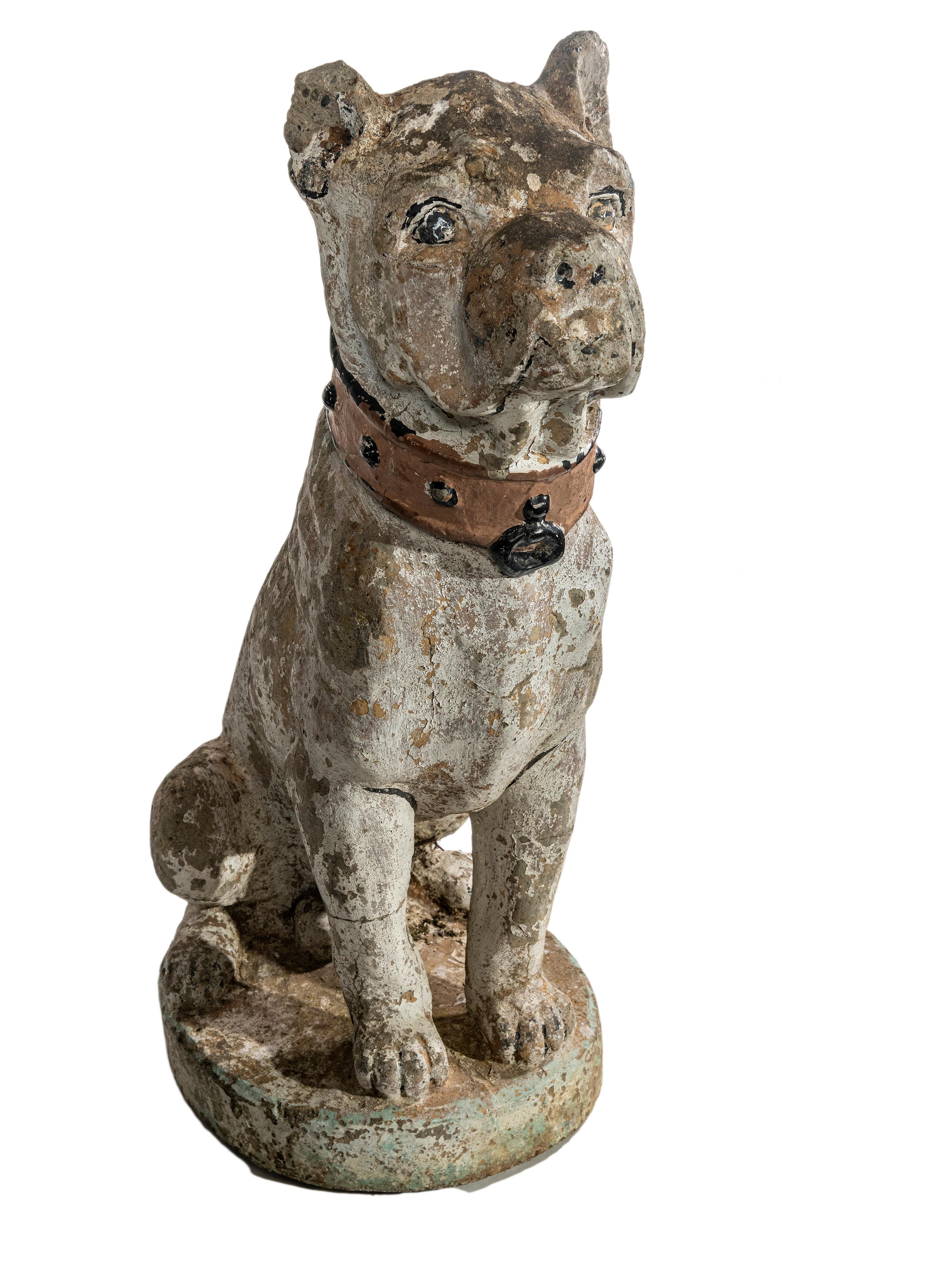 19th Century A pair of French late 19th early 20th century cement dogs For Sale