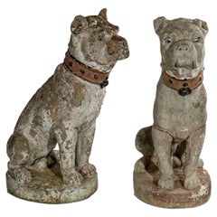 Pareja de perros de cemento franceses de finales del siglo XIX principios del XX