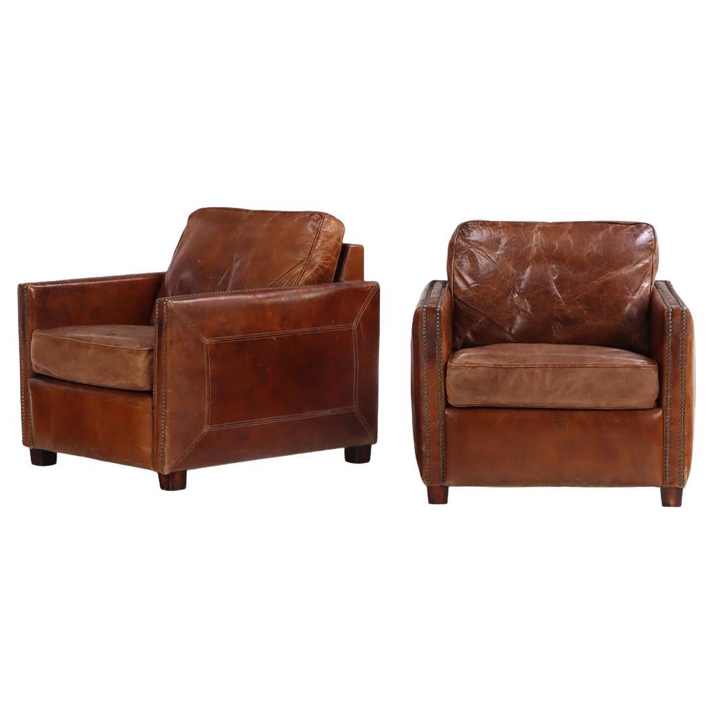 A Pair of French Leather Club Chairs, C. 1980.