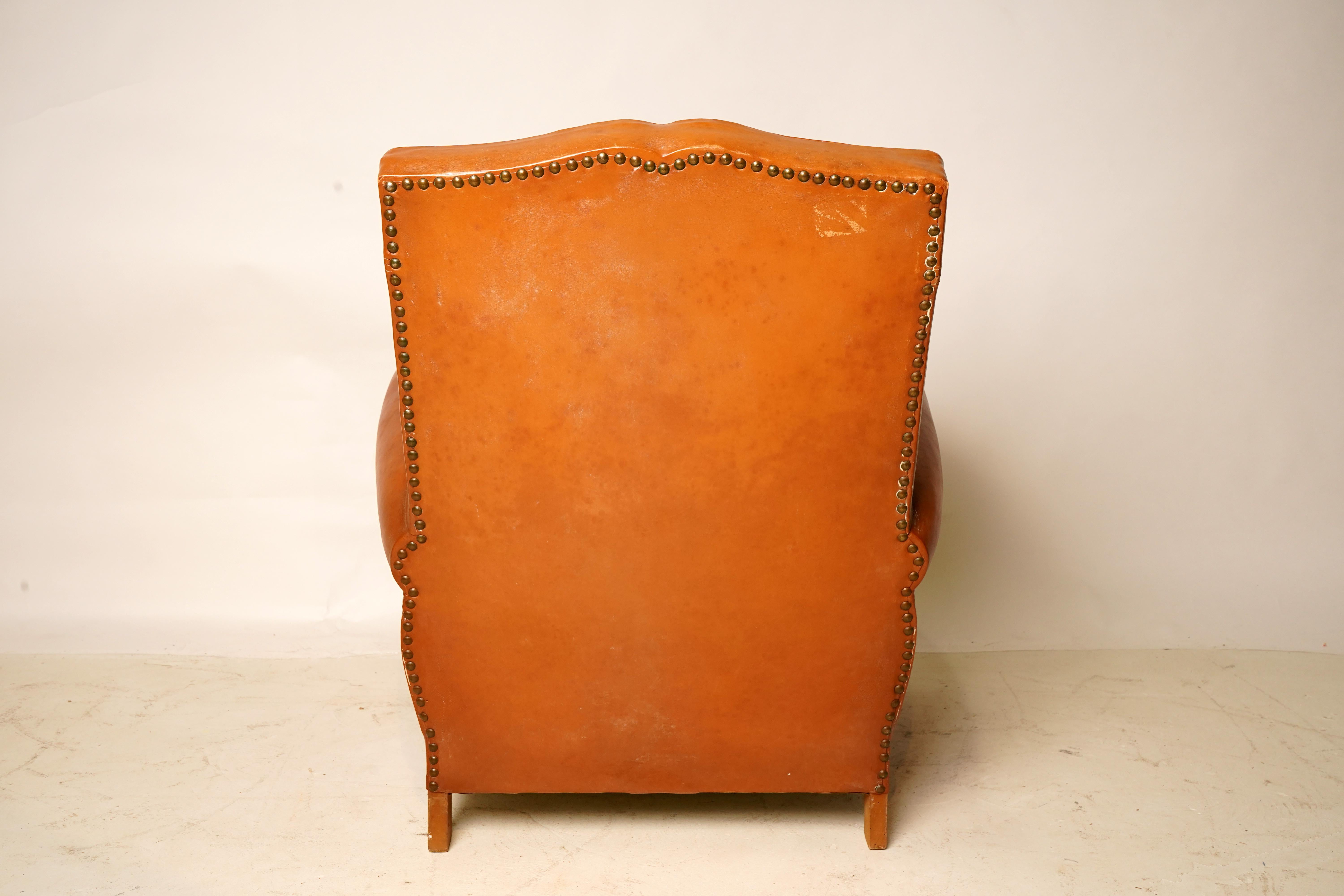 C. 1940 Pair of French Leather Art Deco Club Chairs 6