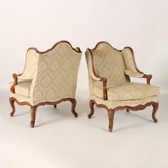 Pair of French Louis XV Style Carved Bergeres a Oreilles, C 1900
