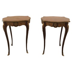 Pair of French Louis XV-Style Gilt Bronze Mounted Mahogany Tables with Marque
