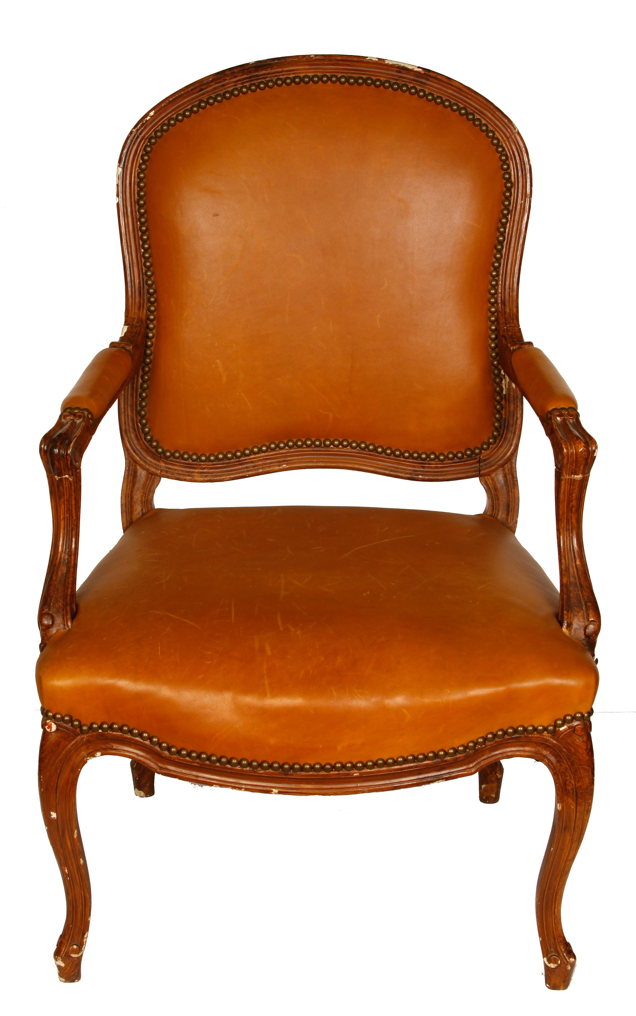 Français Pair of French Louis XV Style Leather Armchairs en vente