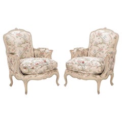 Pair of French Louis XV Style Painted Bergeres, Stamped, 20th C