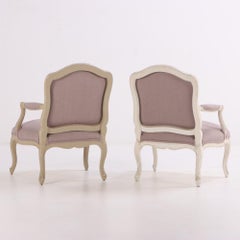 A Pair of French Louis XV Style Painted Open Armchairs, C. 1960.