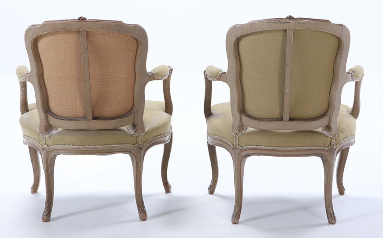 A pair of French Louis XV style painted open armchairs circa 1900. For Sale 3
