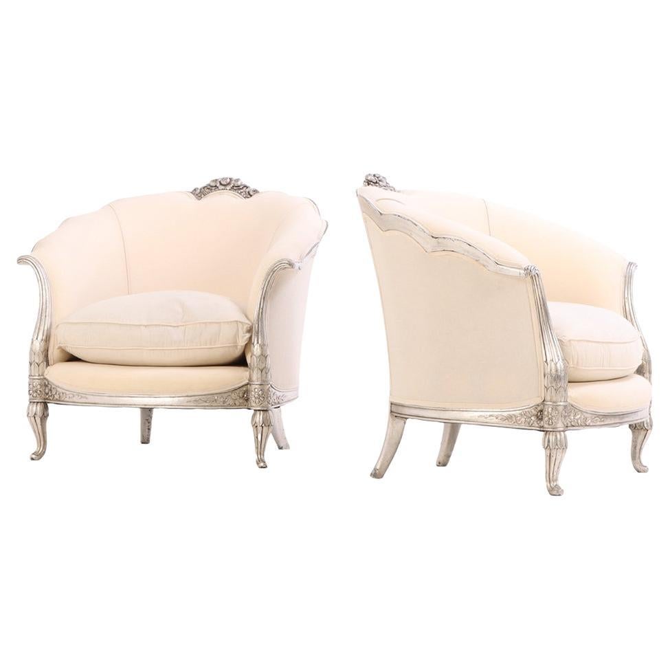 Pareja de tumbonas francesas de hoja de plata estilo Luis XV, c. 1930. en venta