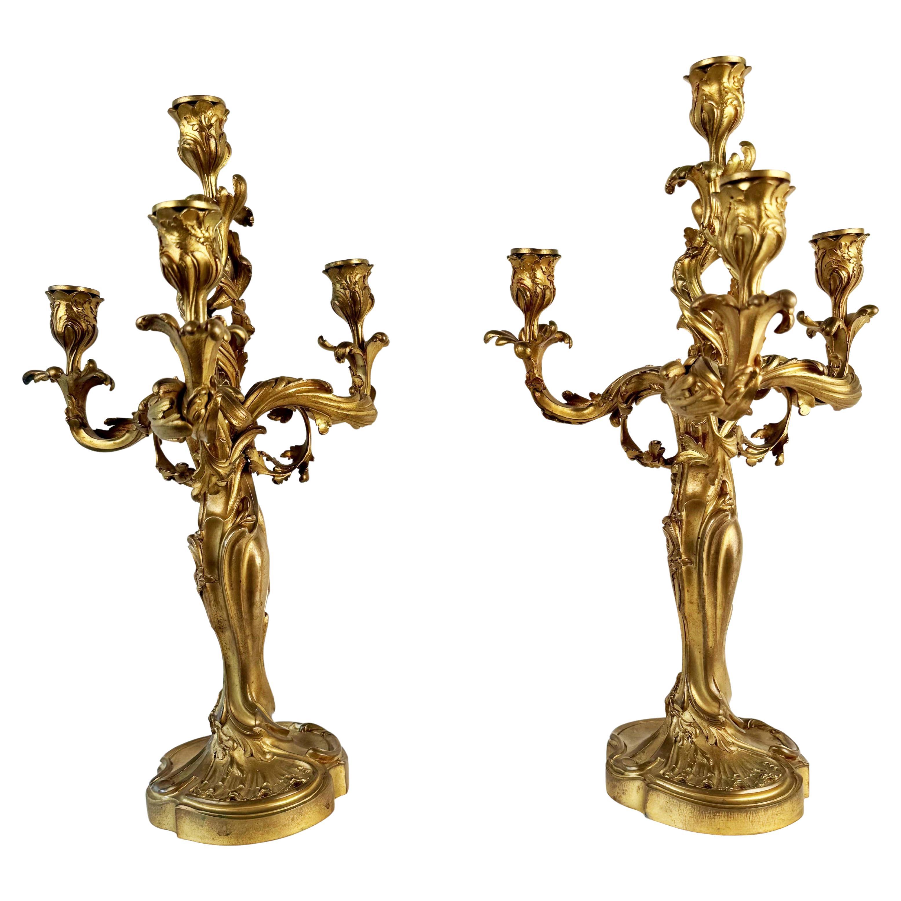 A Pair of French Louis XV1 Style Four Branch Candełabres For Sale