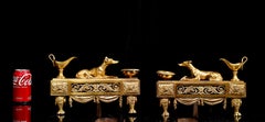 A Pair of French Louis XVI Dore Bronze Greyhound Dog Chenets/Andirons