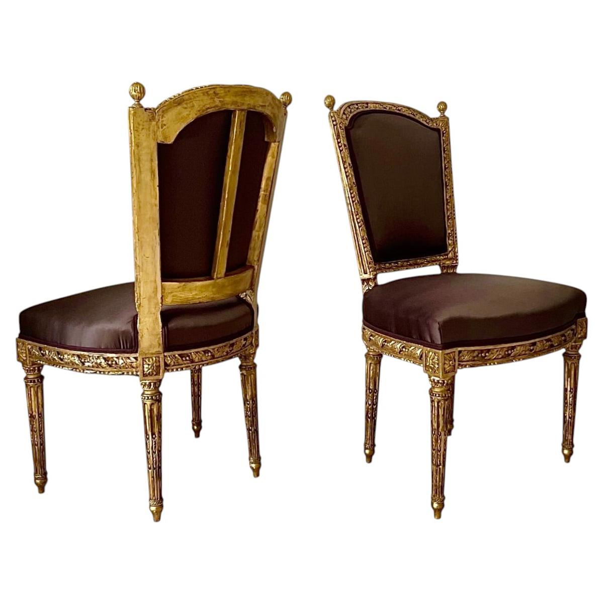 A Pair of French Louis XVI Giltwood Side Chairs circa 1780