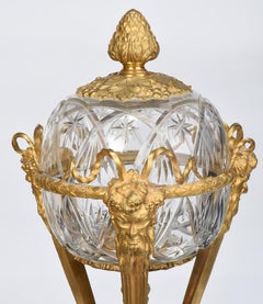 Pair of French Louis XVI Style Bronze and Cut Crystal Garniture Vases Covers