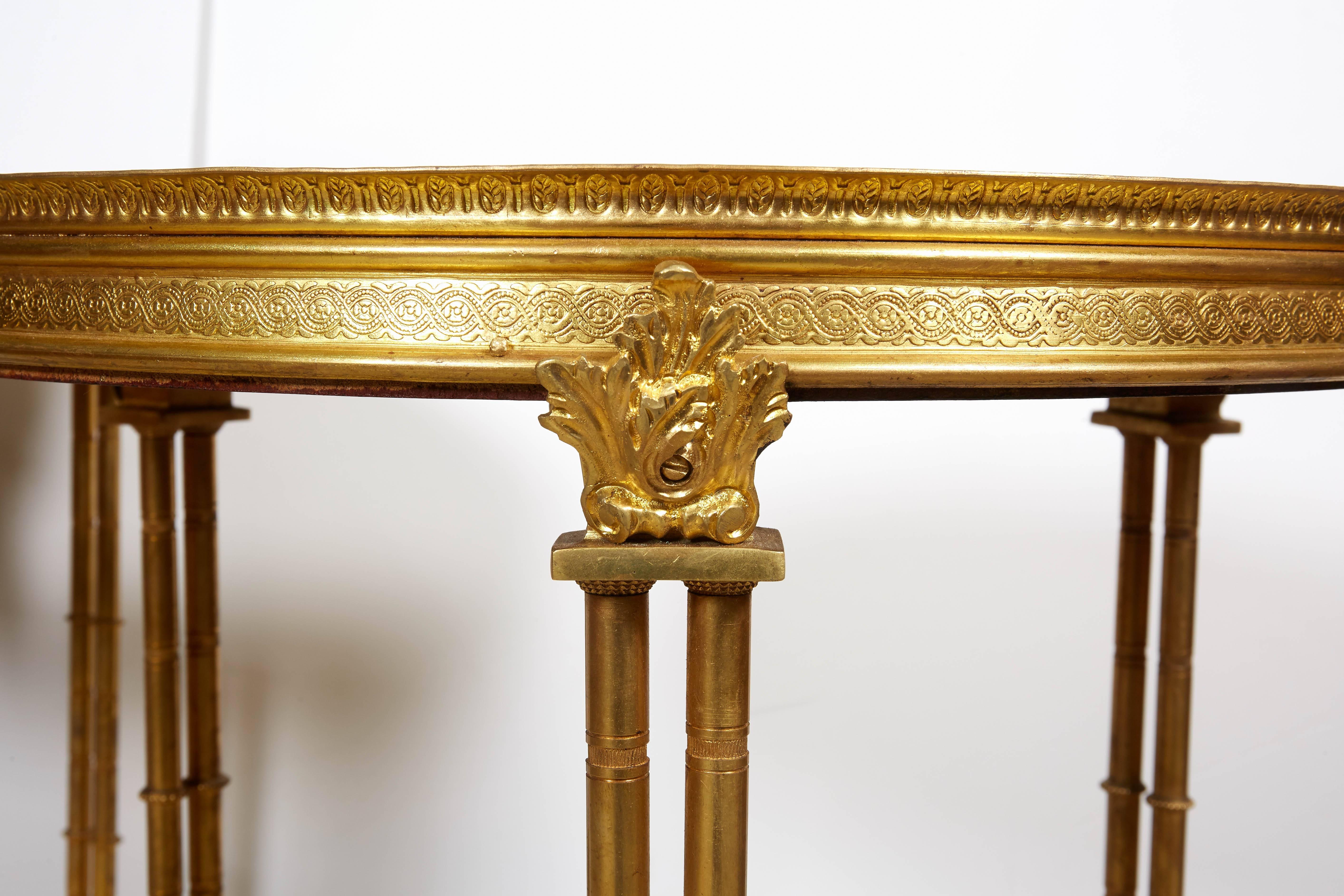 Pair of French Louis XVI Style Gilt Bronze and Malachite Gueridon Tables 1