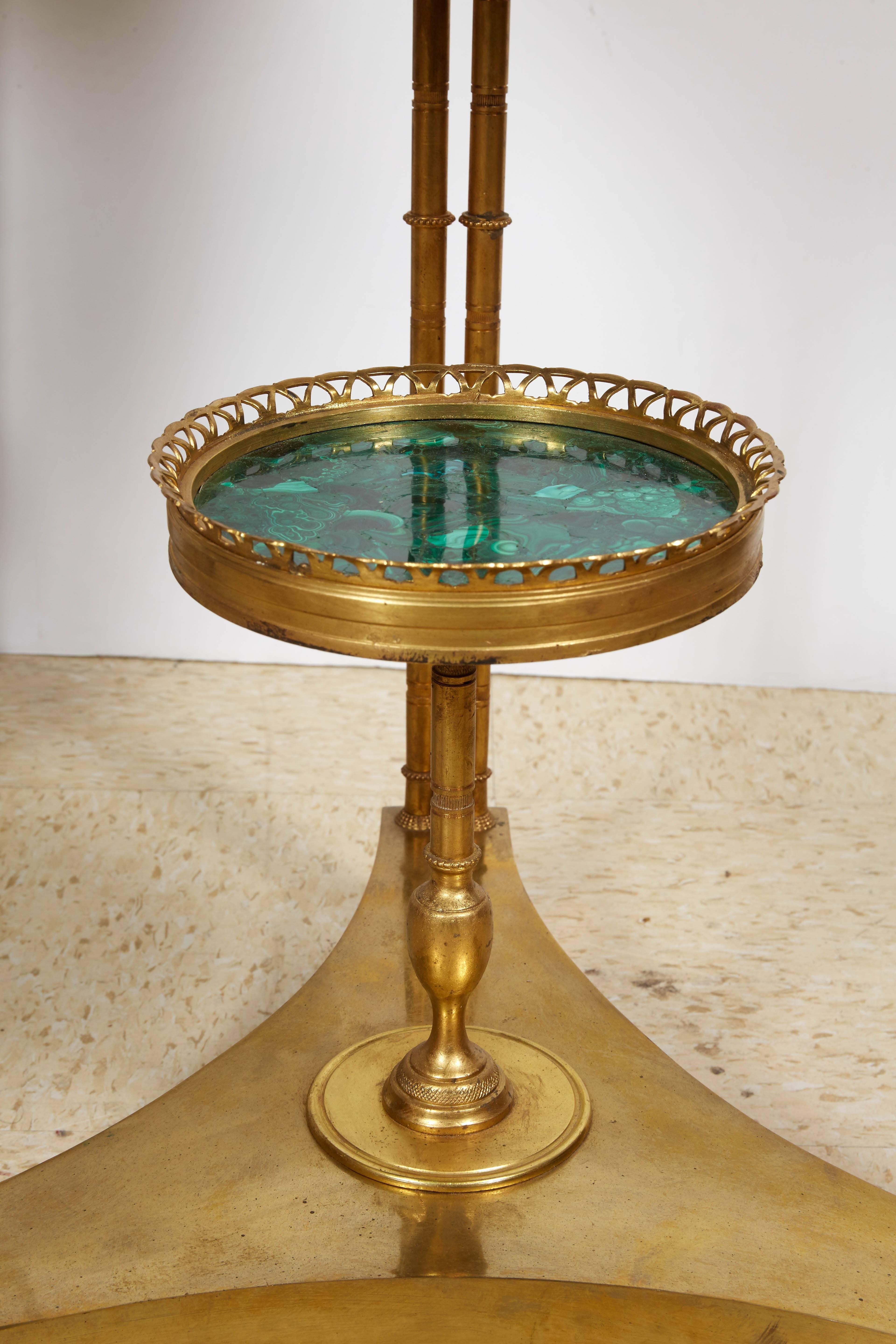 Pair of French Louis XVI Style Gilt Bronze and Malachite Gueridon Tables 3