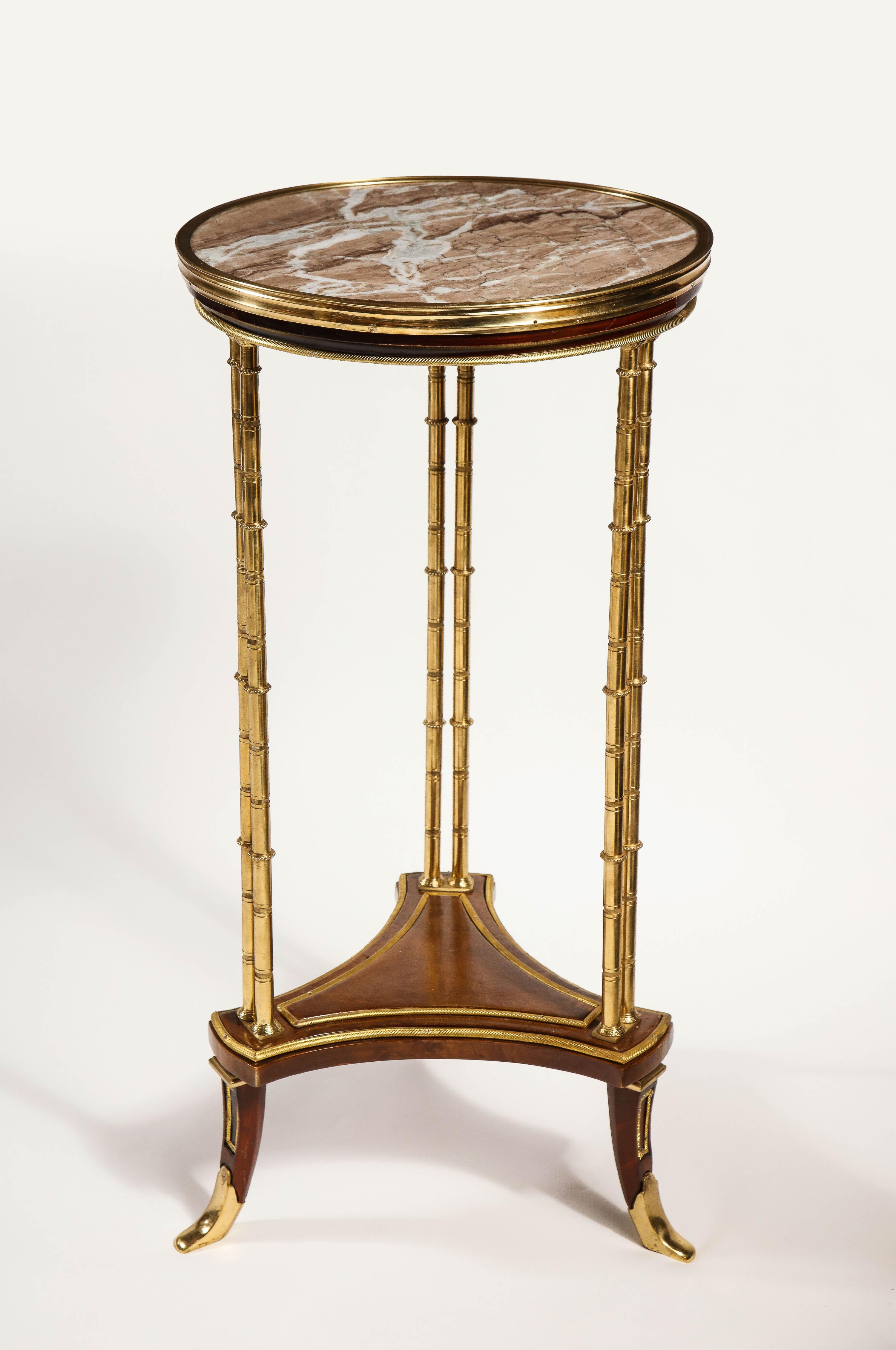 Pair of French Louis XVI Style Gilt Bronze, Mahogany and Marble Side Tables 5
