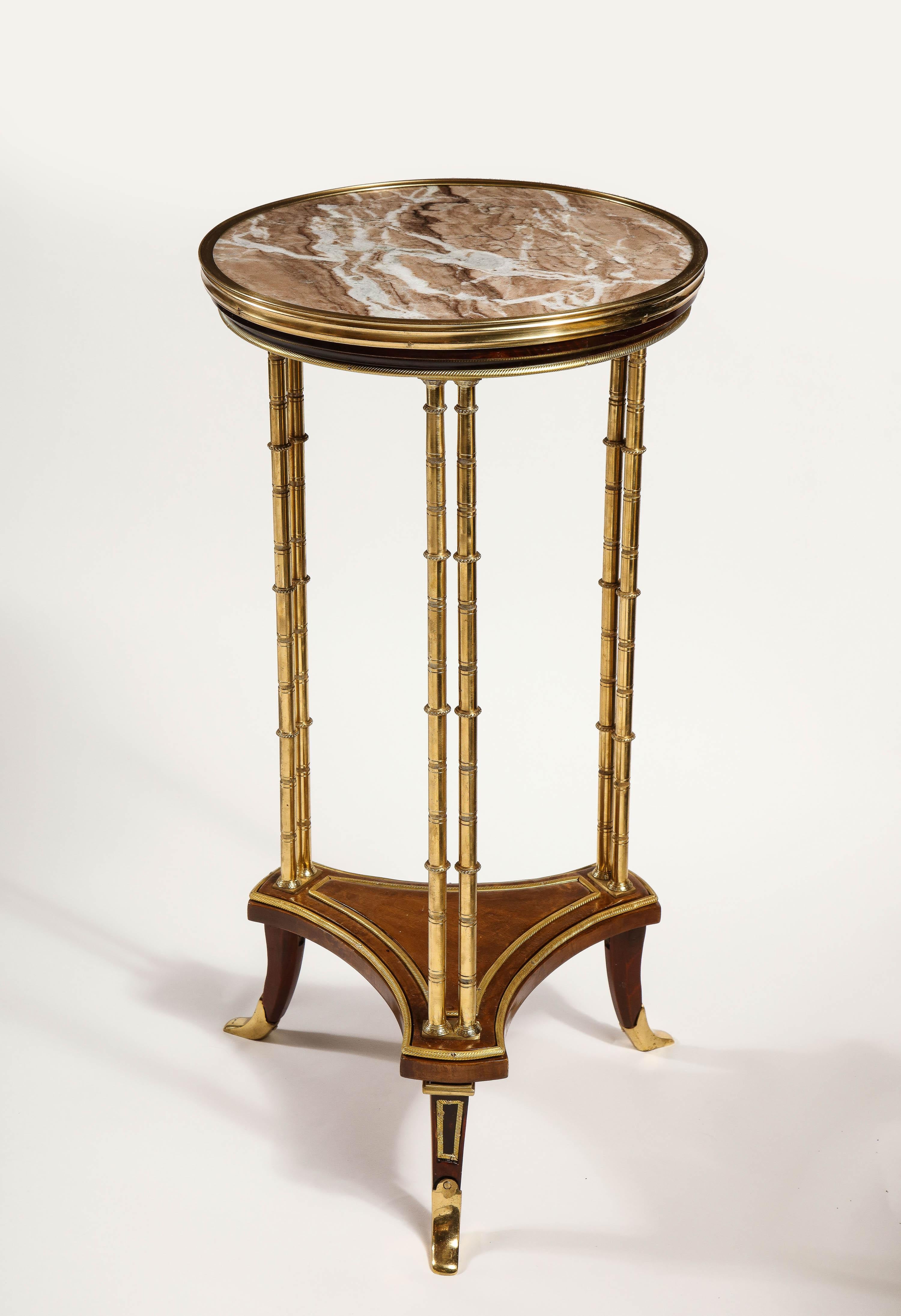 Pair of French Louis XVI Style Gilt Bronze, Mahogany and Marble Side Tables 6