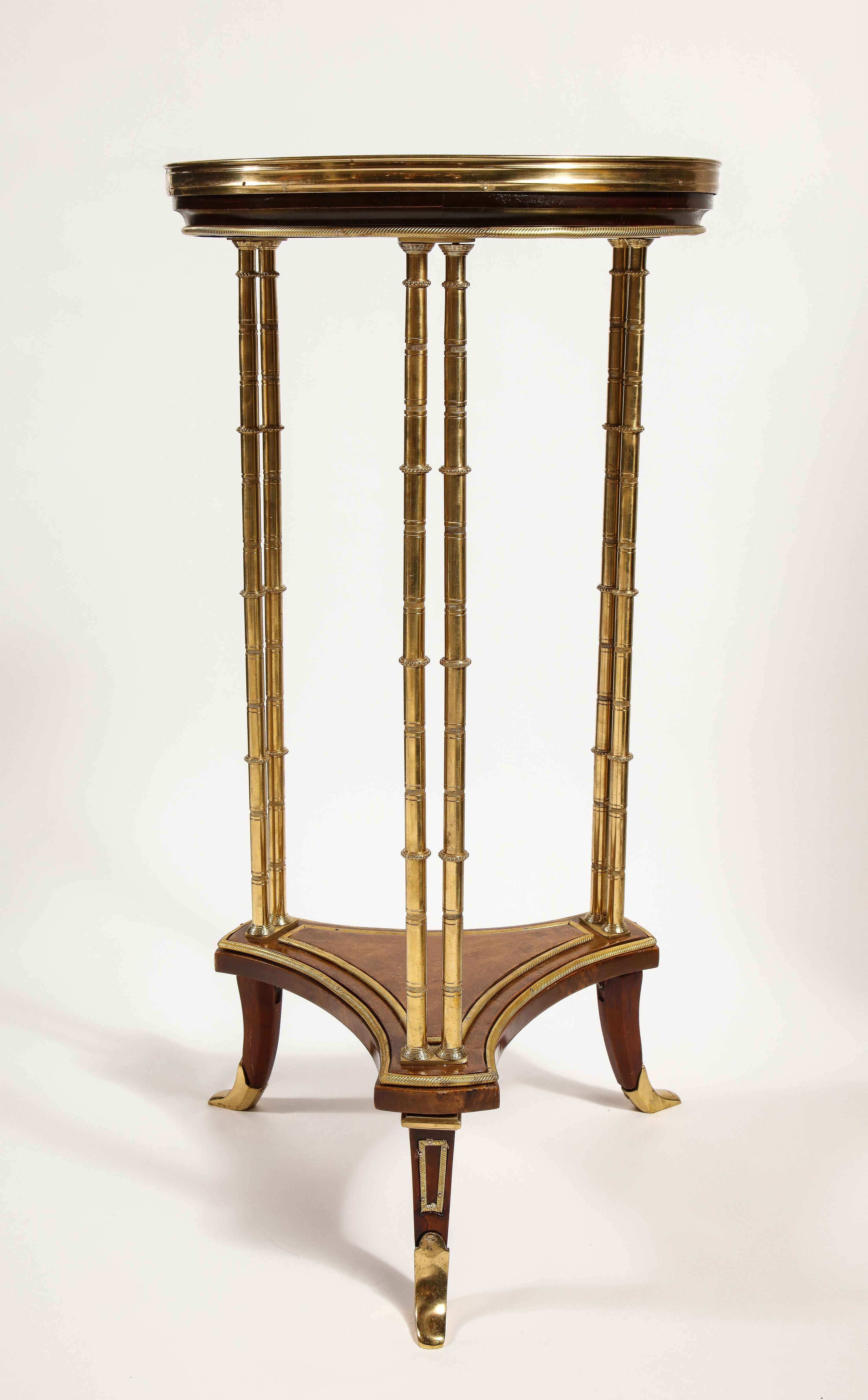 Pair of French Louis XVI Style Gilt Bronze, Mahogany and Marble Side Tables 1