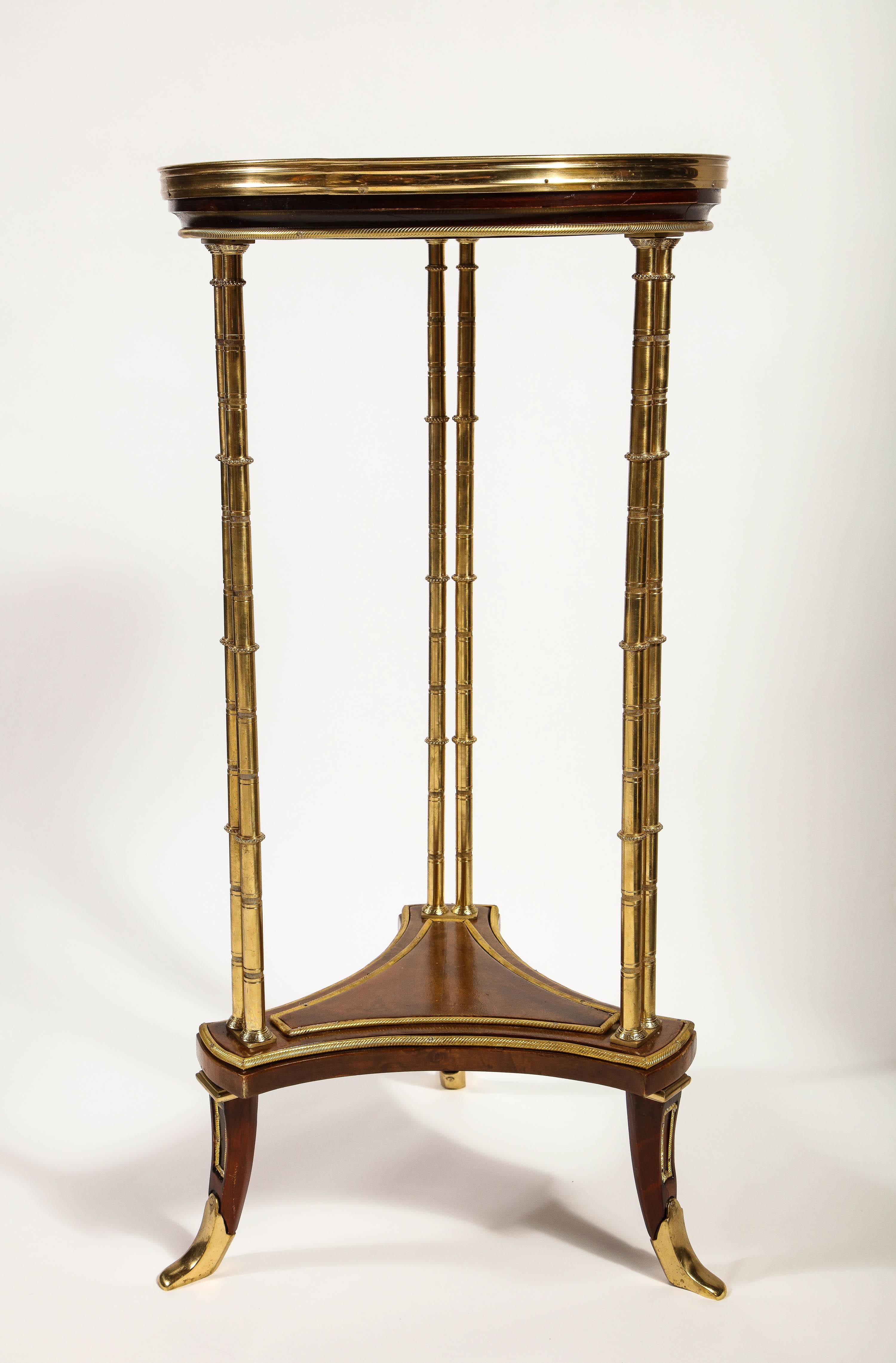 Pair of French Louis XVI Style Gilt Bronze, Mahogany and Marble Side Tables 4