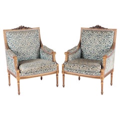 Pair of French Louis XVI Style Giltwood Bergere Chairs, C 1900