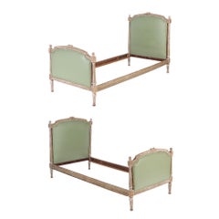 Antique A Pair of French Louis XVI style painted twin beds circa 1900.