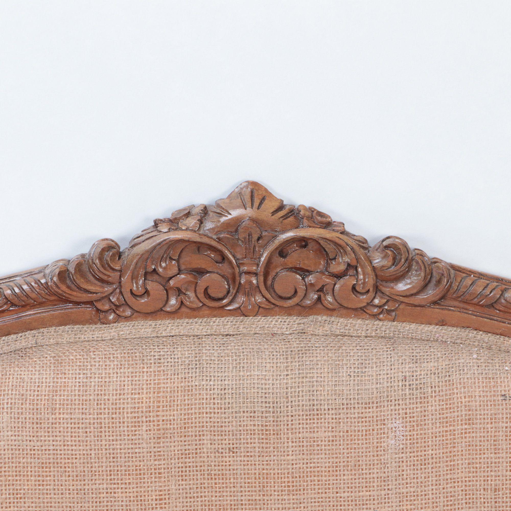 Pair of French Louis XVI Style Twin Beds Headboards in Burlap, circa 1950 In Good Condition For Sale In Philadelphia, PA