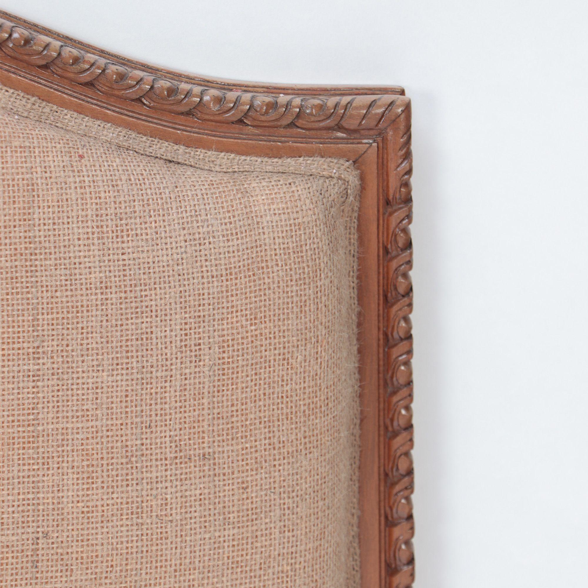 Mid-20th Century Pair of French Louis XVI Style Twin Beds Headboards in Burlap, circa 1950 For Sale
