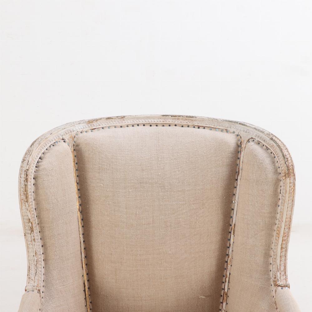 A.I.C. Paire de chaises bergères de style Louis XVI, tapissées et peintes, C 1900. en vente 1