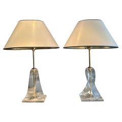 A Pair Of French Lucite And Brass Table Lamps