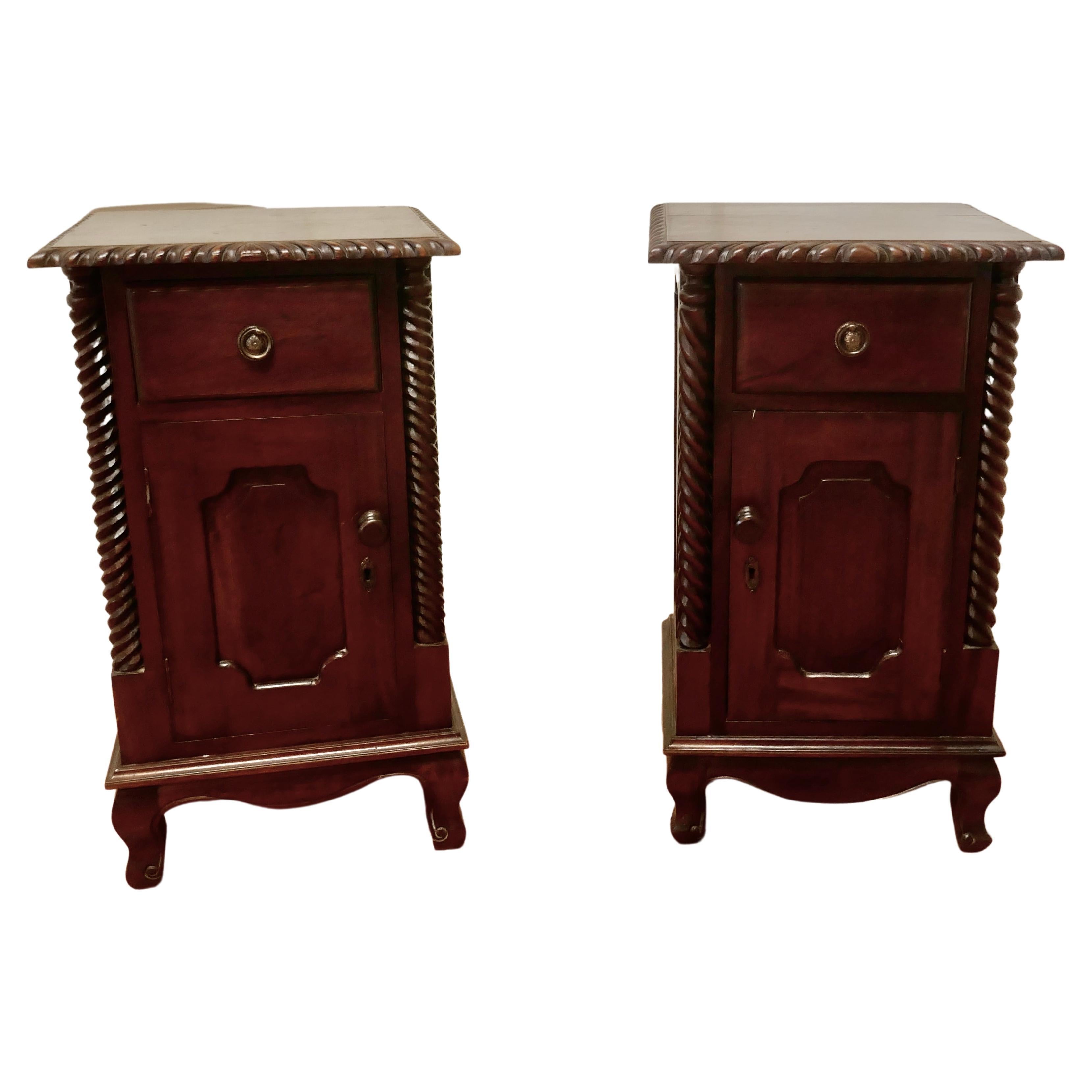 Pair of Edwardian French Mahogany Bedside Tables at 1stDibs