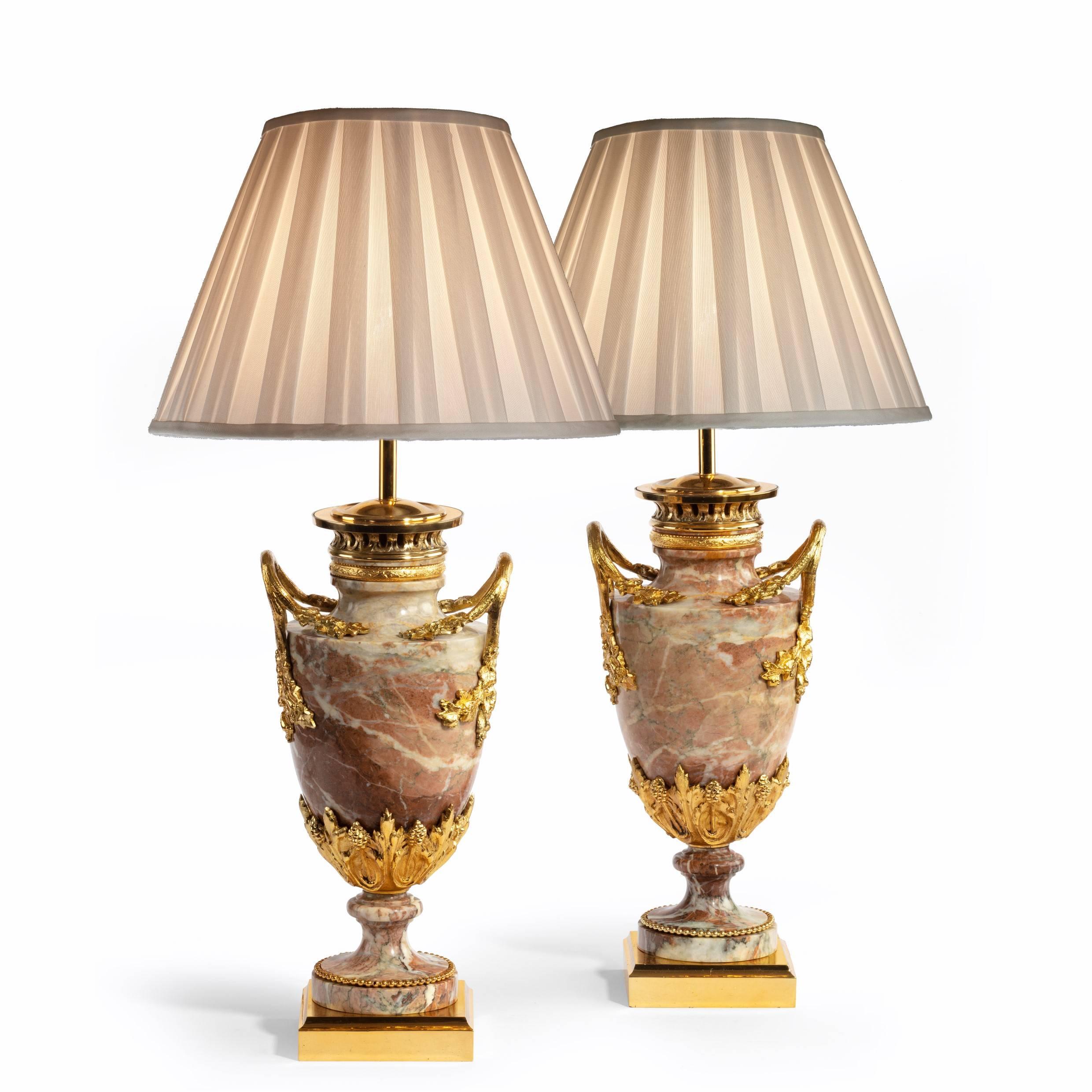 Pair of French Marble Table Lamps In Excellent Condition In Lymington, Hampshire