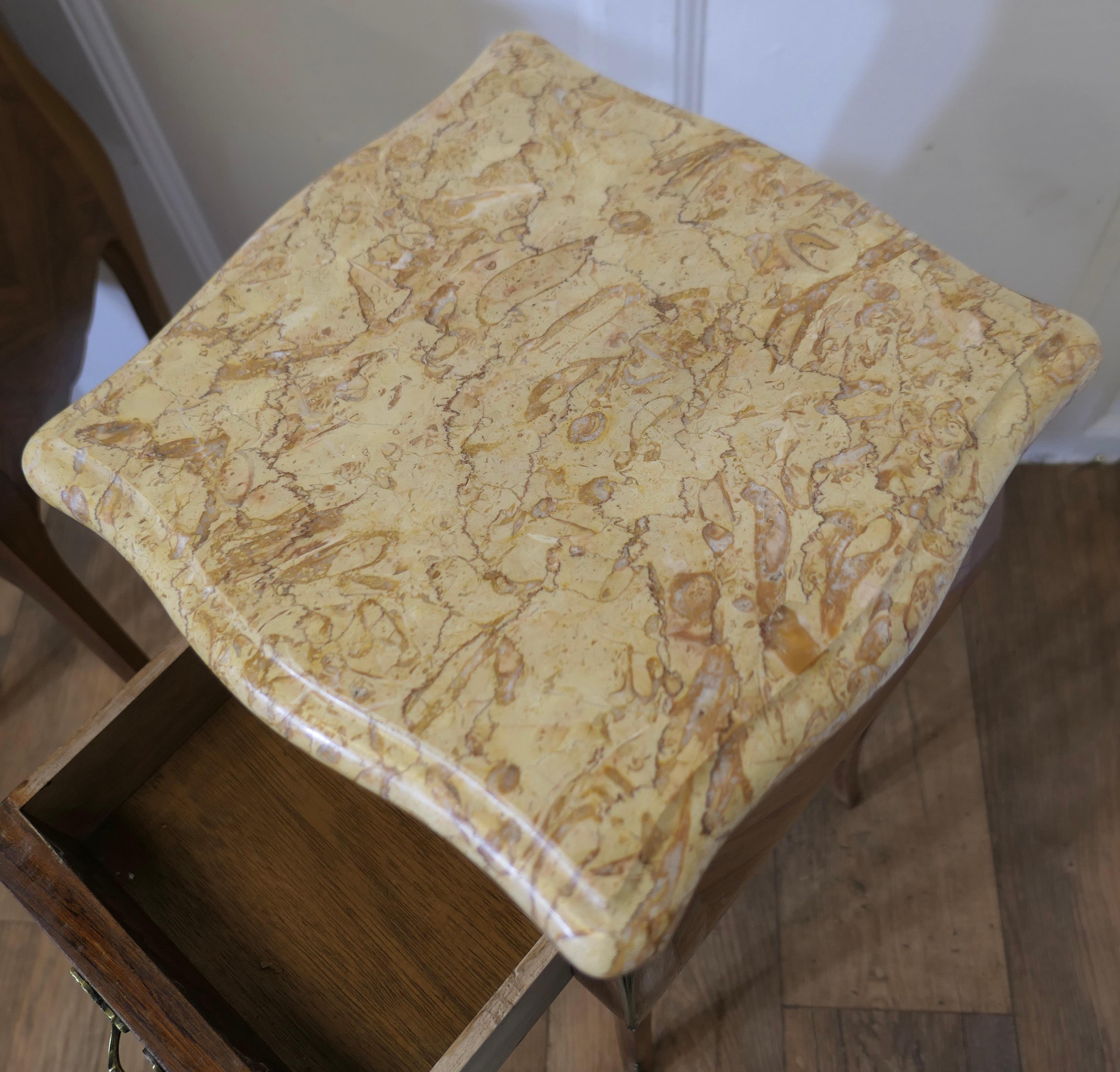 Walnut A Pair of French Marquetry Bombe Bedside Cabinets For Sale