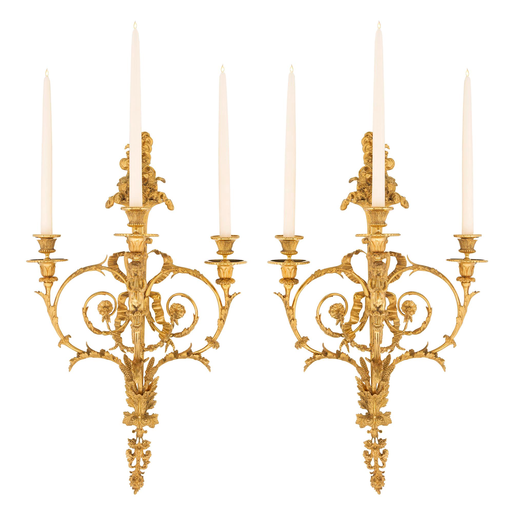 Pair of French Mid-19th Century Louis XVI Style Ormolu, Possibly by Henry Dasson