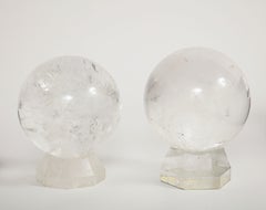 Pair of French Mid-Century Modern Rock Crystal Hand-Craved, Hand-Polished Orbs