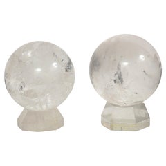 Vintage Pair of French Mid-Century Modern Rock Crystal Hand-Craved, Hand-Polished Orbs