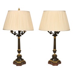 Pair of French Napoleon Bronze and Gilt Metal Candlestick Lamps
