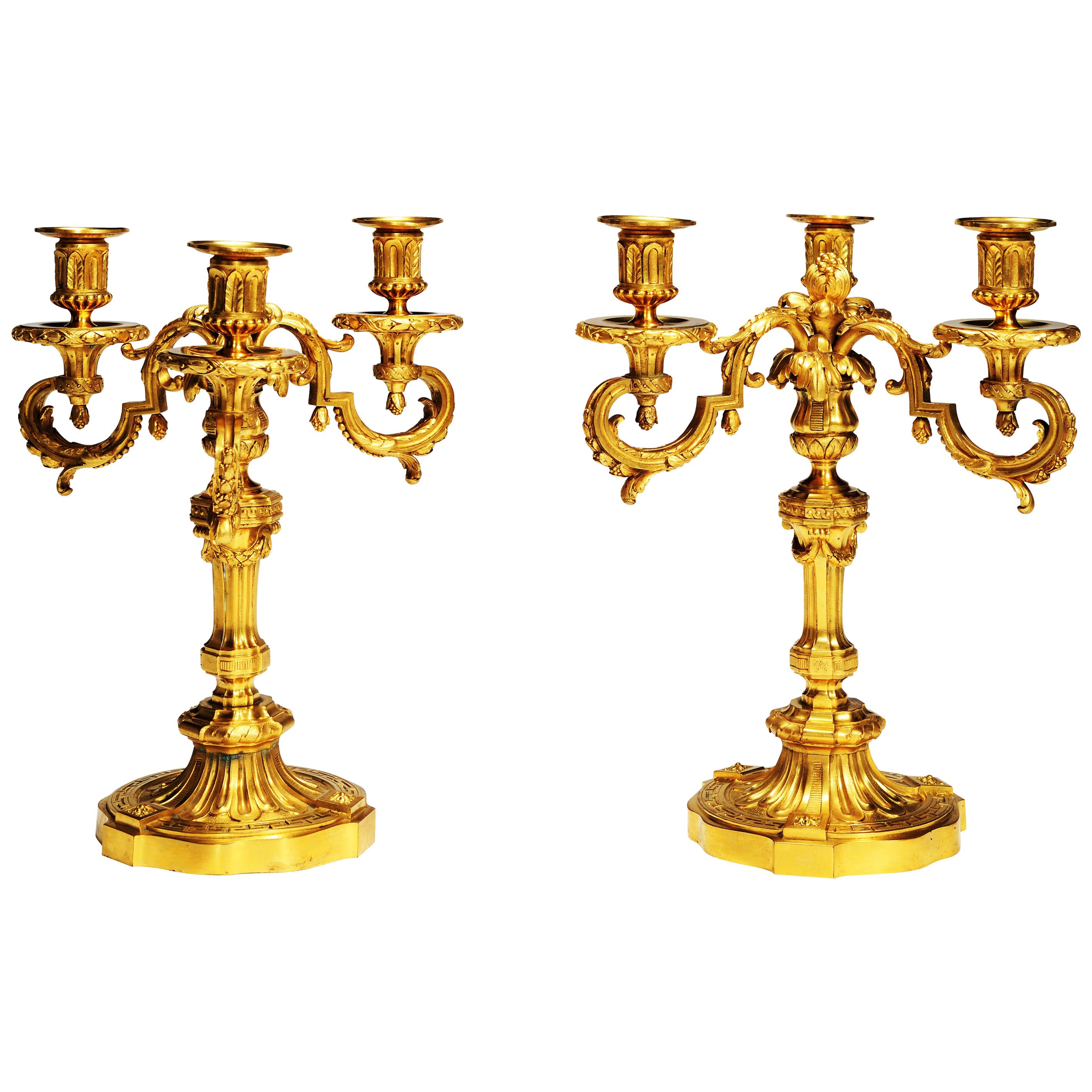 Pair of French Three-Flame Candelabra Candelabra, circa 1860 For Sale
