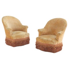 Antique A pair of French Napoleon III lounge chairs, C 1860.