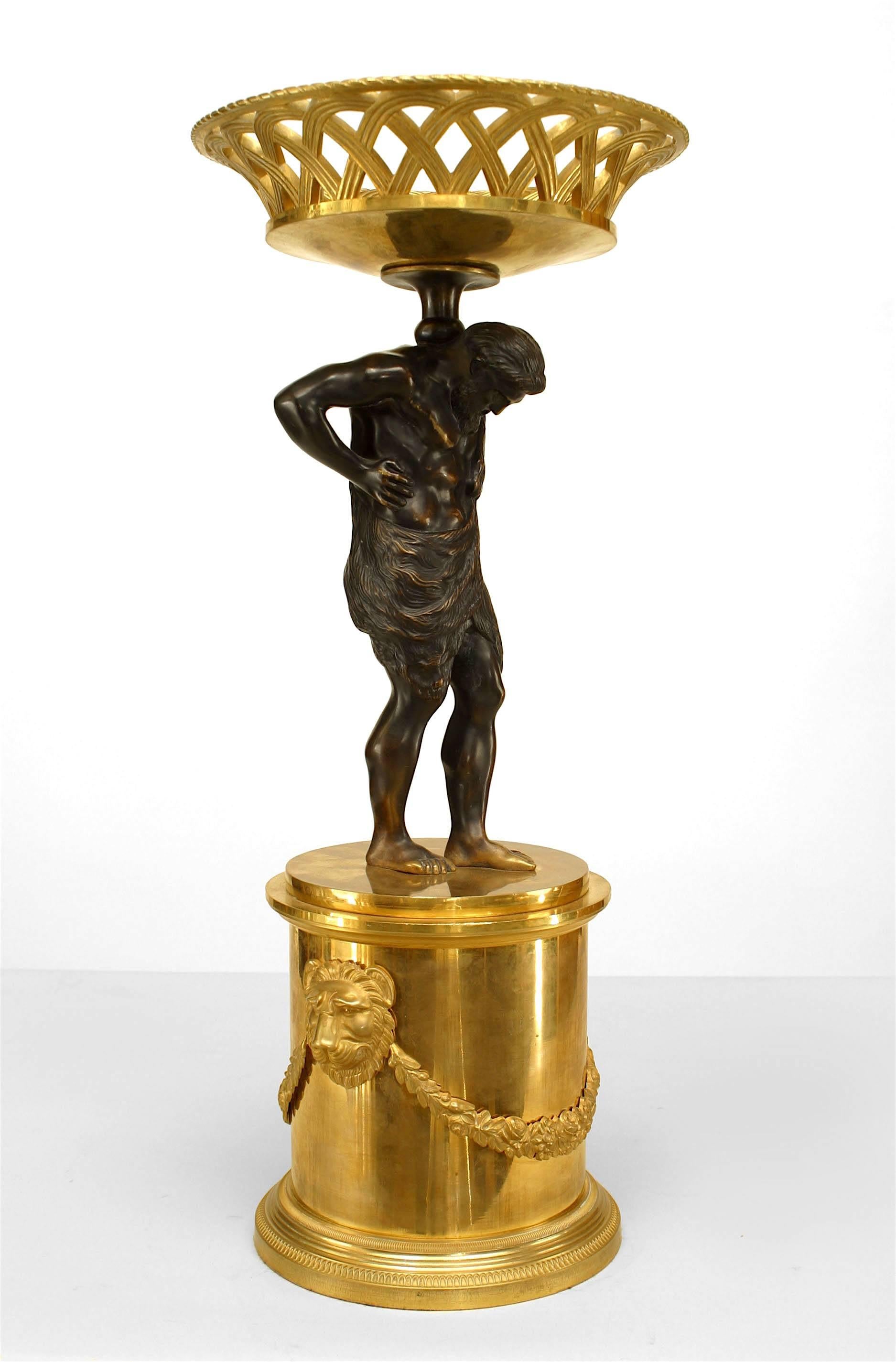 Gilt Pair of French Neoclassic Bronze Atlas Centerpieces For Sale