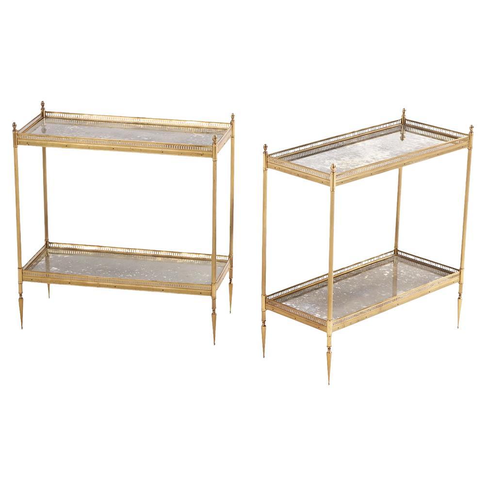 A Pair of French Neoclassical Brass & Glass Tables, possibly Maison Jansen.