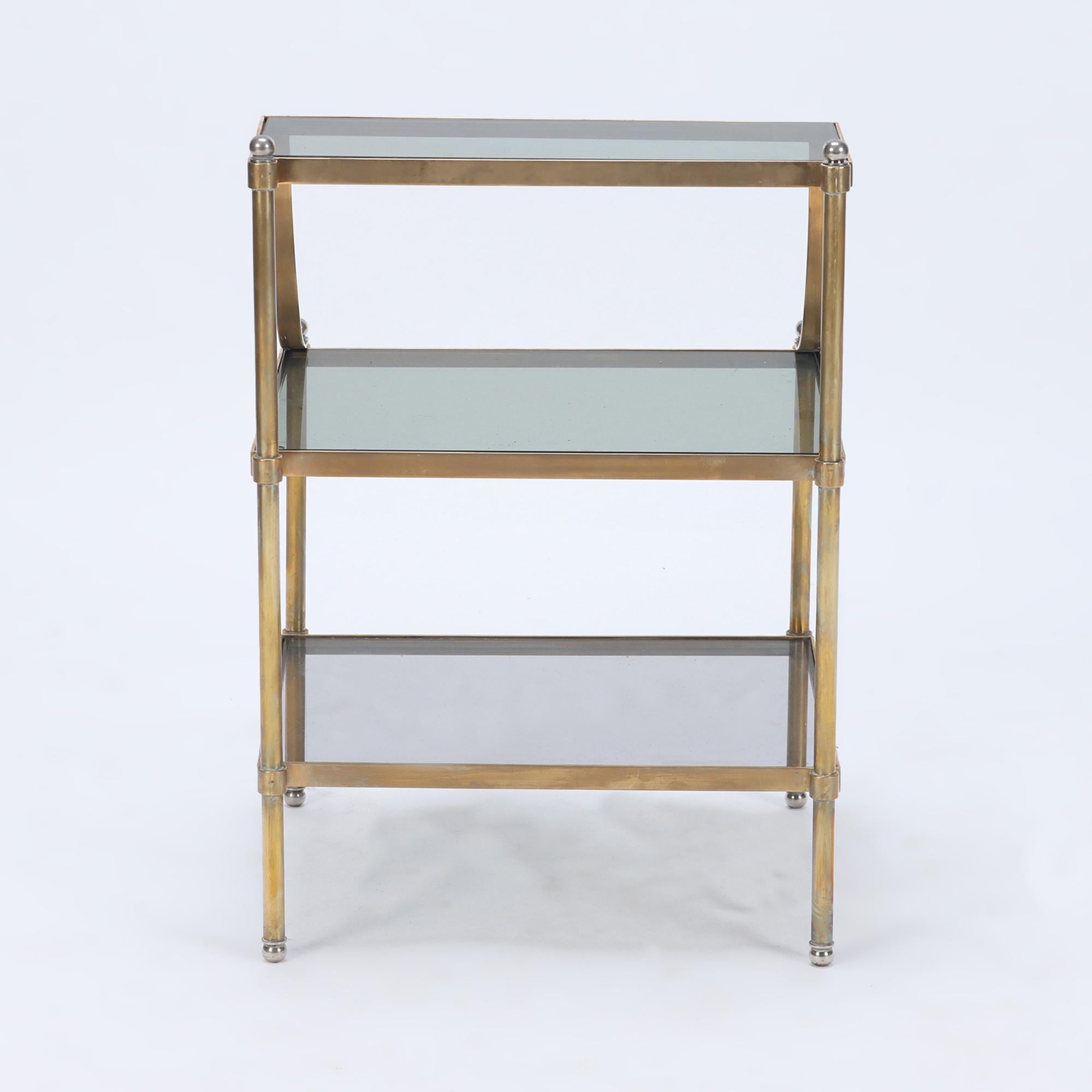 Late 20th Century Pair of French Neoclassical Style Brass and Glass End Tables, circa 1970 For Sale