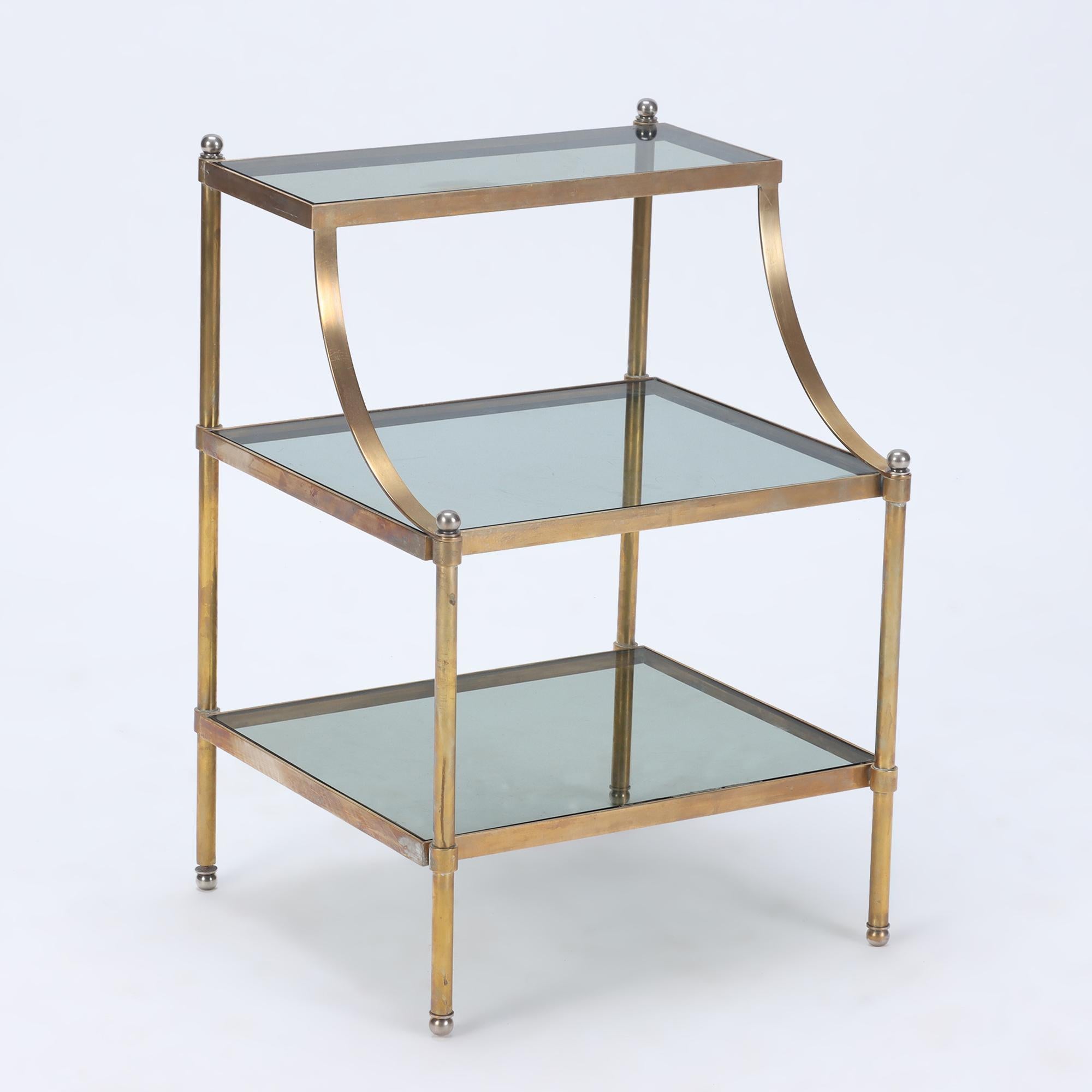 Pair of French Neoclassical Style Brass and Glass End Tables, circa 1970 For Sale 1