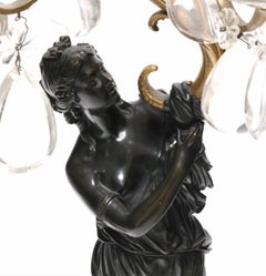Impressive Pair of French Figural Bronze and Crystal 10 Light Candelabras