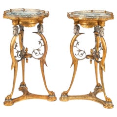 A Pair of French Neoclassical Style Gilt and Silvered Bronze Marble-Top Tables