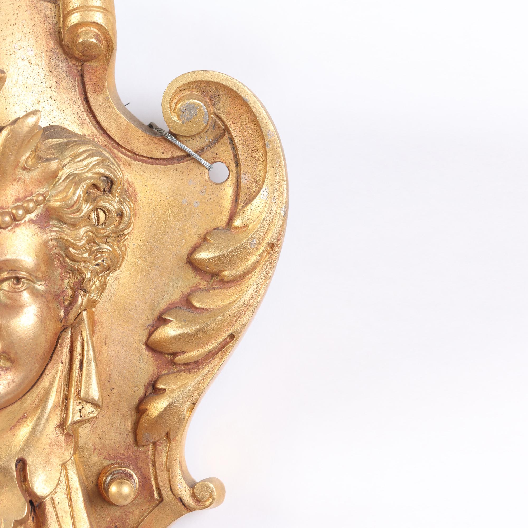 Pair of French Neoclassical Style Gilt Bronze Sconces Having Classical Masks For Sale 3