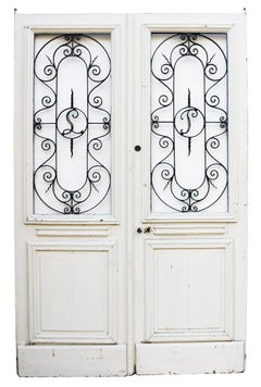Pair of French Oak Doors with Wrought Iron Panels