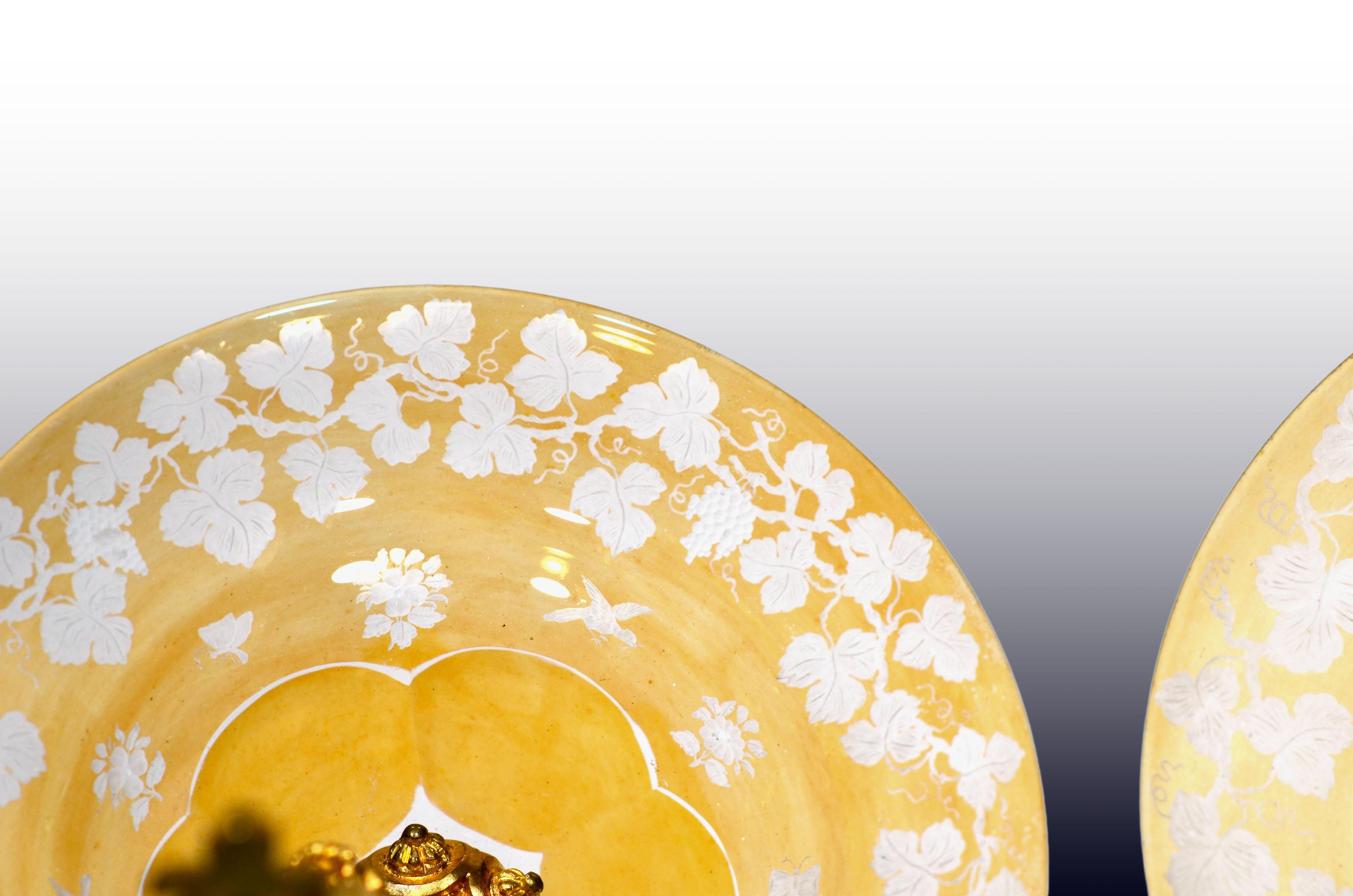 A Pair of French Ormolu Cake Stands/Centerpiece w/ Bohemian Amber Crystal Plates For Sale 4