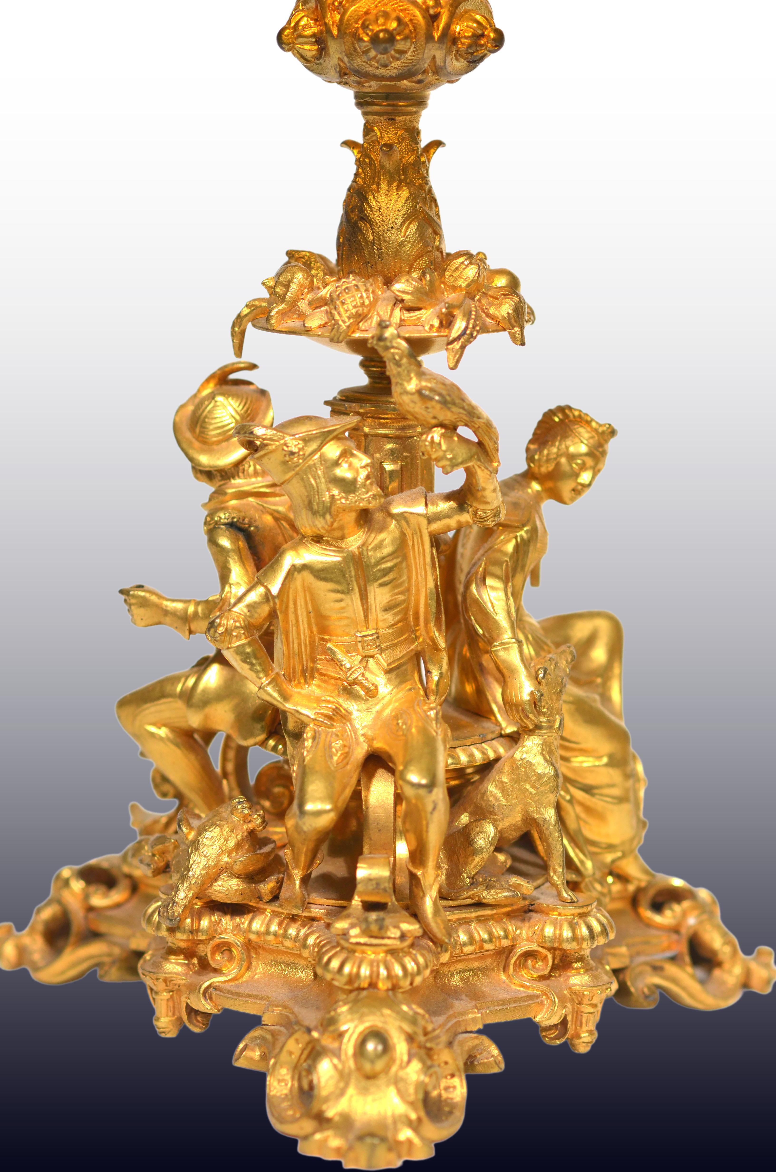 Late 19th Century A Pair of French Ormolu Cake Stands/Centerpiece w/ Bohemian Amber Crystal Plates For Sale