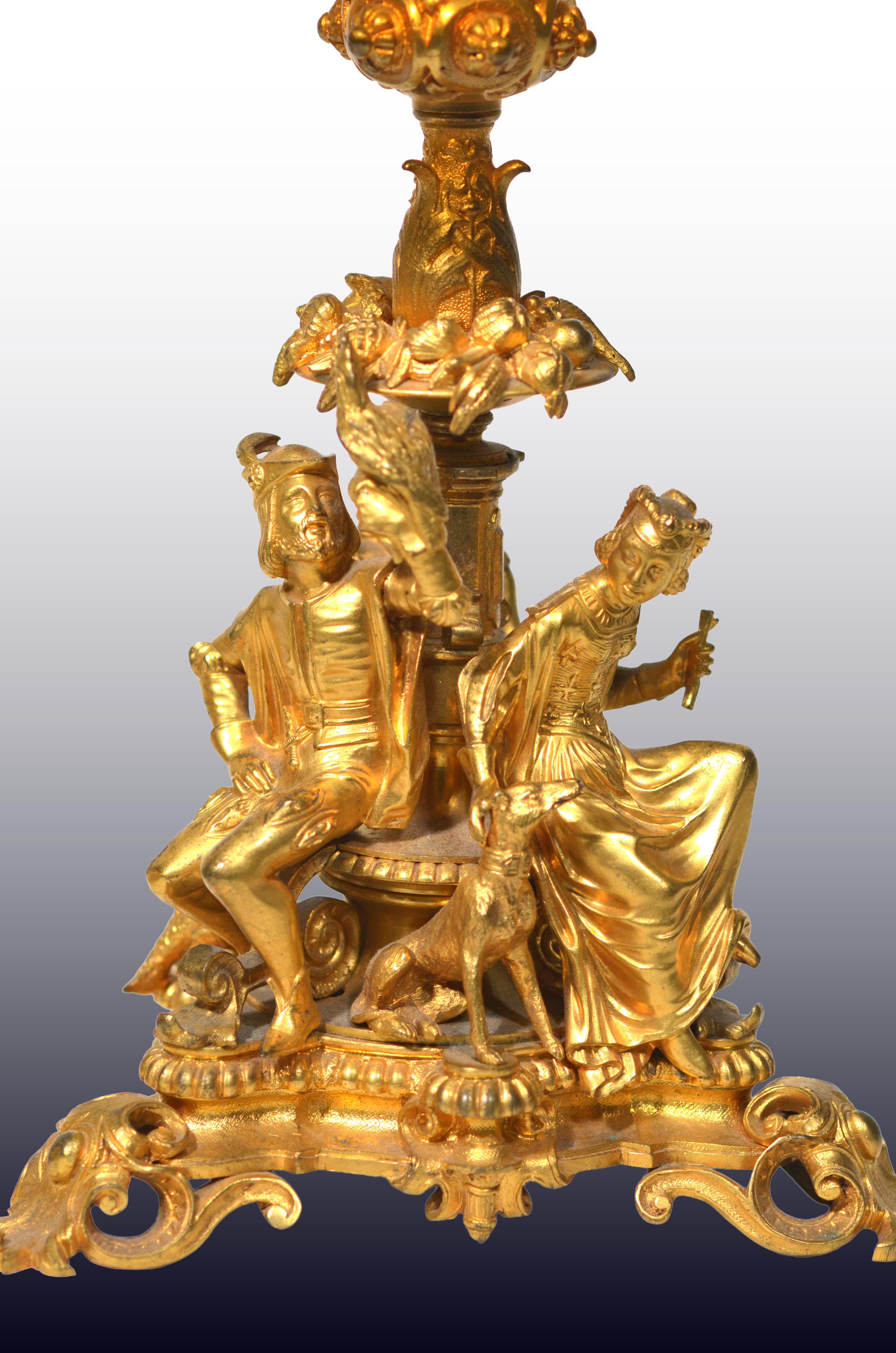 Bronze A Pair of French Ormolu Cake Stands/Centerpiece w/ Bohemian Amber Crystal Plates For Sale