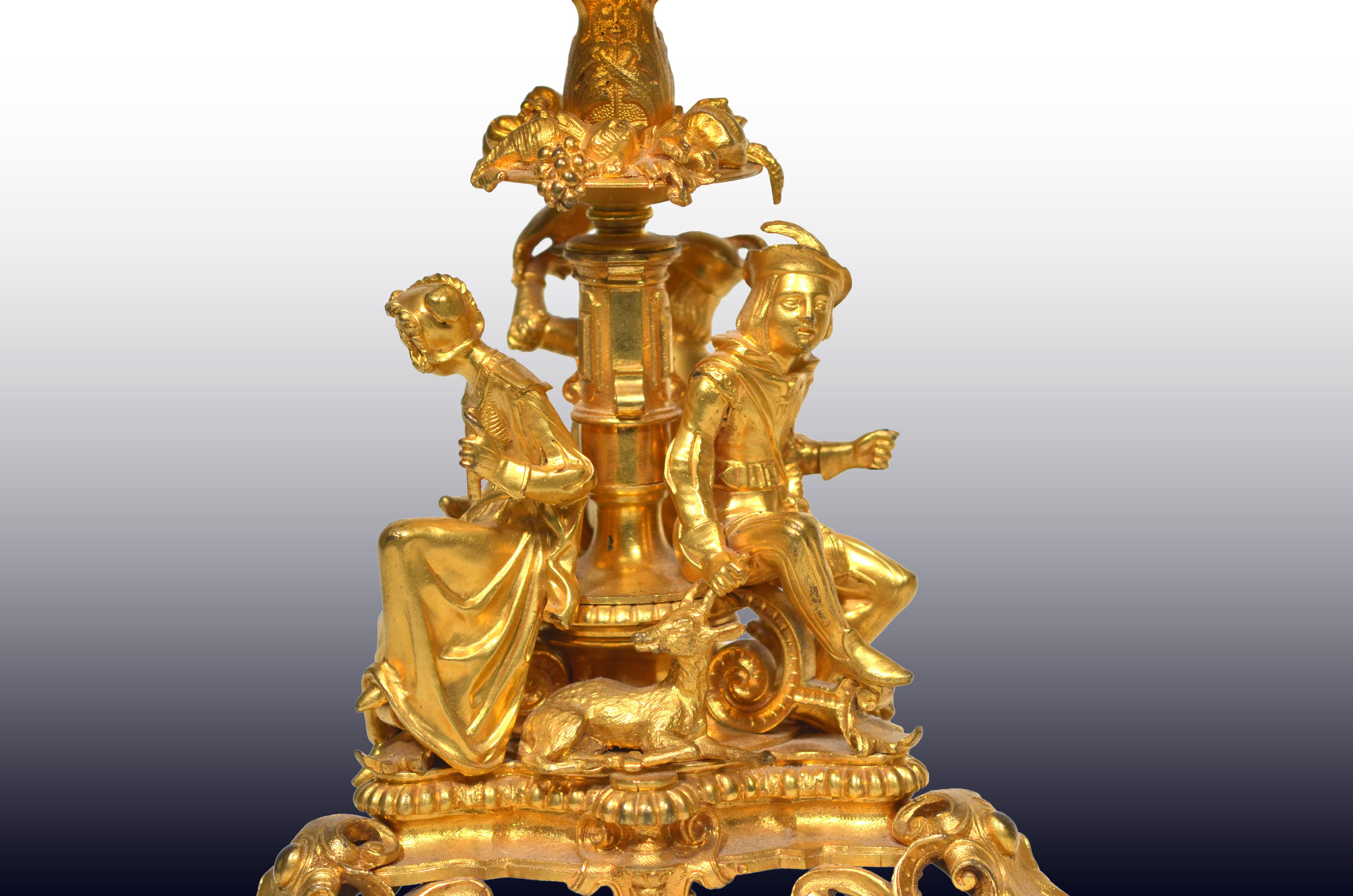 A Pair of French Ormolu Cake Stands/Centerpiece w/ Bohemian Amber Crystal Plates For Sale 1