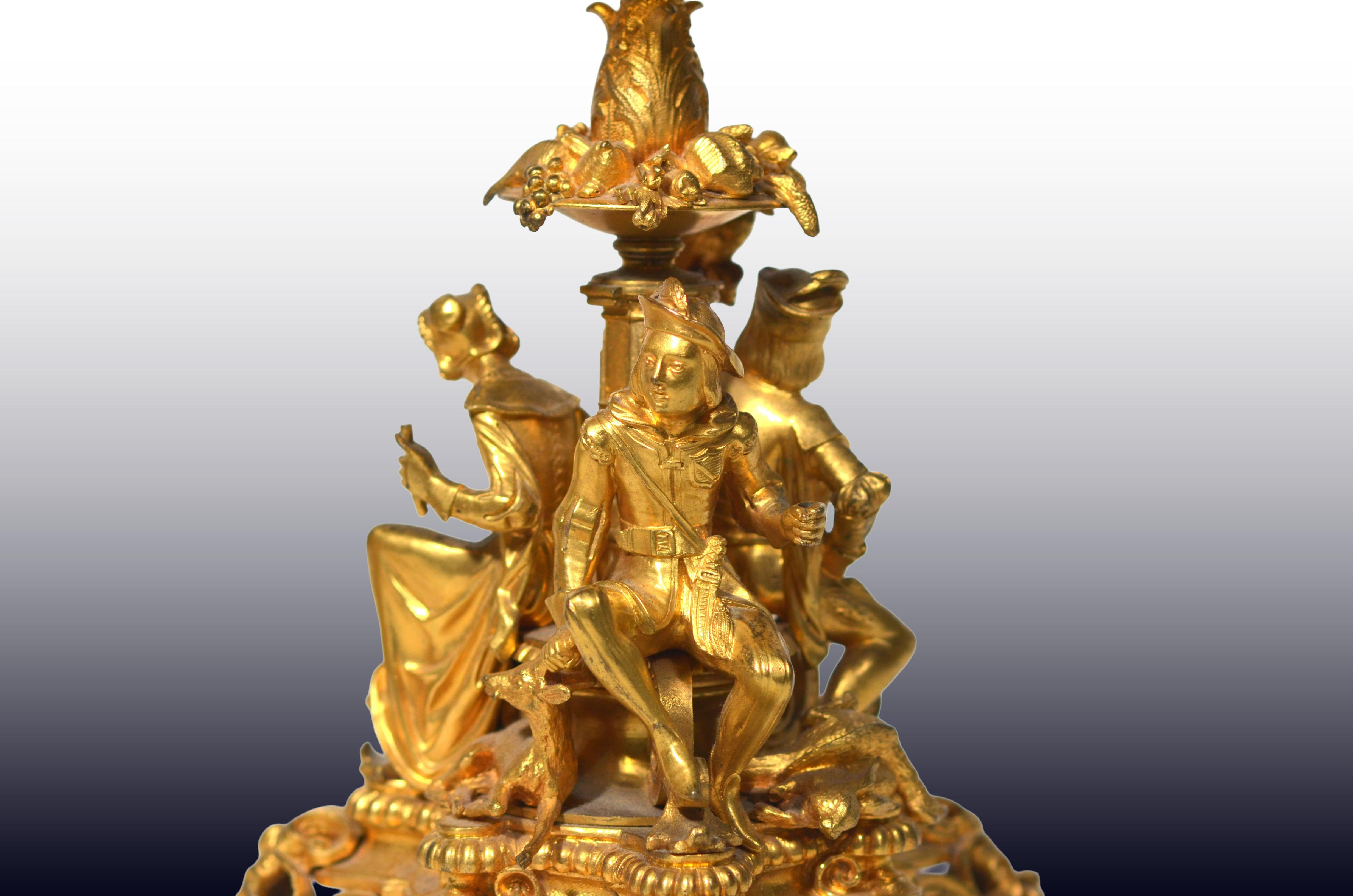A Pair of French Ormolu Cake Stands/Centerpiece w/ Bohemian Amber Crystal Plates For Sale 2